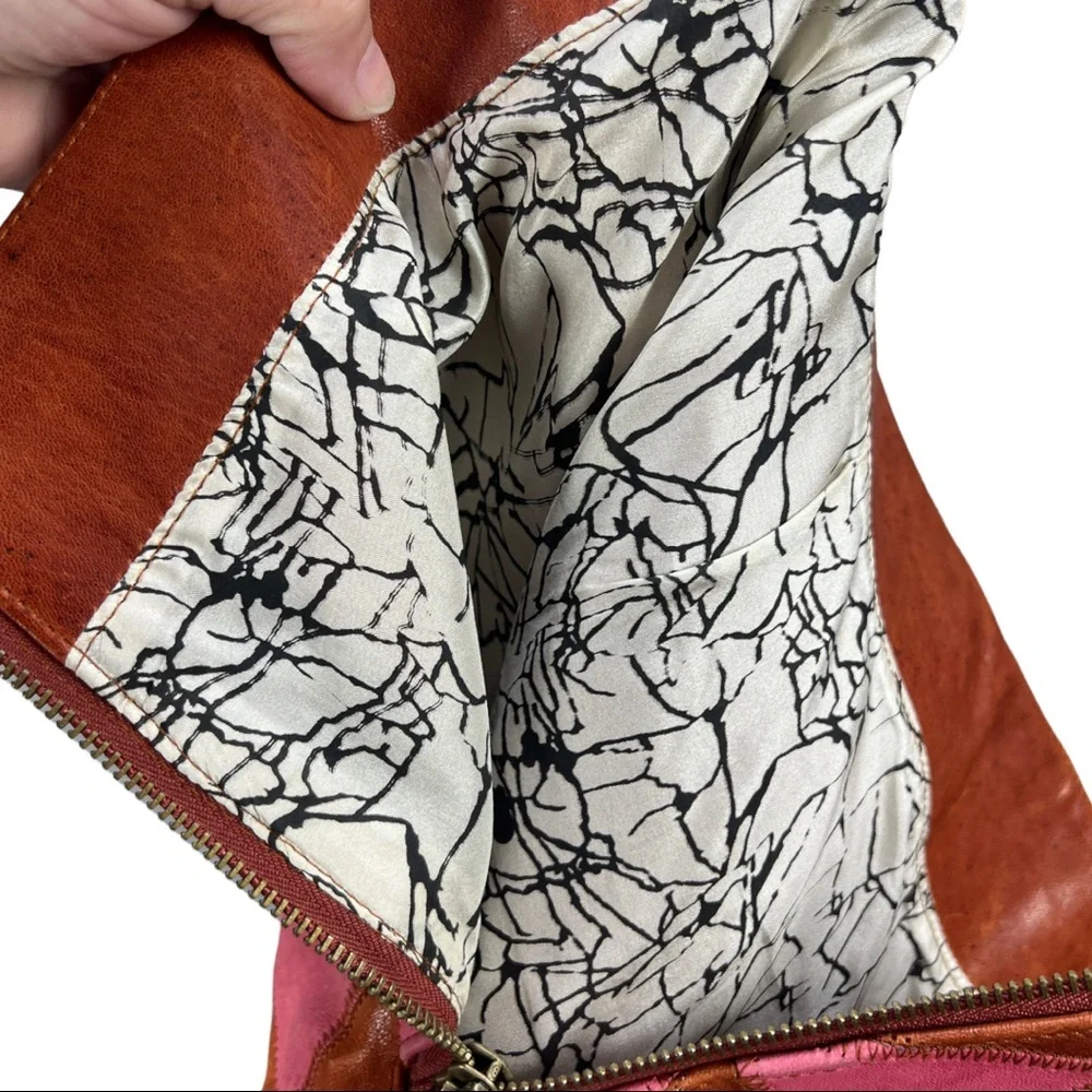 Kelly Wearstler Iraz Leather Mini Skirt- Magenta & Cognac Sz 8 - Picture 7 of 11